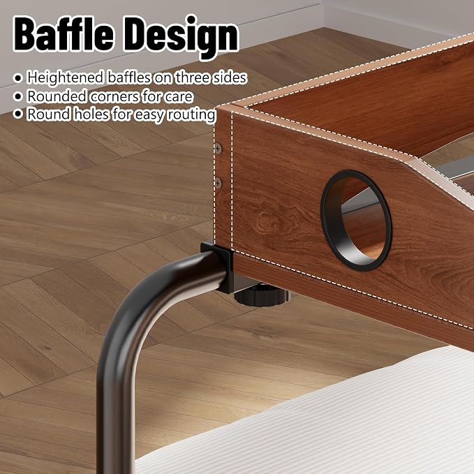 Overbed Table with Wheels, Adjustable Queen & King Bed Desk, Oaken - Image 5