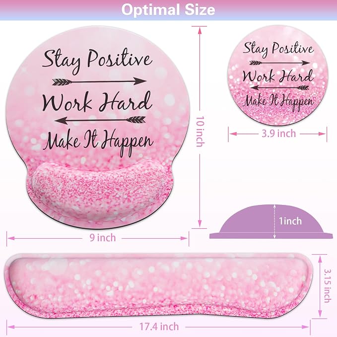 Mouse Pad with Wrist Rest Set Pink, 3-in-1 Wrist Support Mousepad Set,Gaming Mat Pad with Anti-Skid Base,Ergonomic Mouse Pad,Memory Foam Keyboard Gel Wrist Rest - Image 6