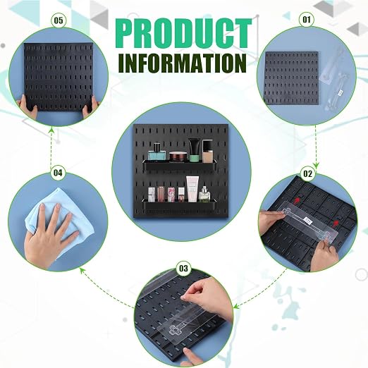 Unittype 17 Pcs Peg Board Combination Kit, 6 Plastic Wall Pegboard with 11 Accessories, 33" x 22" Desk Pegboard Organizer with Shelf Hook for Office, Kitchen, Gaming, Garage, Craft Room(Black) - Image 3