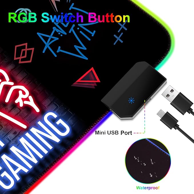 RGB Mouse Pad, Gaming Mousepad with 13 LED Light Modes | Large Mouse Mat with Non-Slip Rubber Base for Computer Keyboard Desk, 31.5X11.8inch - Image 6