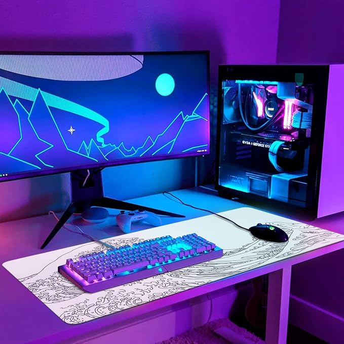 iCasso White Mouse Pad, Extended Gaming Desk Pad 35.4x15.7 in | Stable Rubber Base Mousepad with Stitched Edges,Keyboard Mouse Mat for Work Office Home - Image 6