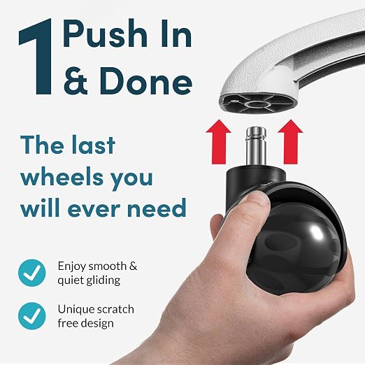 Lifelong Ball Office Chair Wheels Replacement, Heavy Duty, 5-Pack Fits 98% | 2 Inch Original Rubber Caster, Desk Wheels, Smooth & Quiet, Safe for Hardwood Floors & Carpet, Replace Office Chair Mats - Image 5