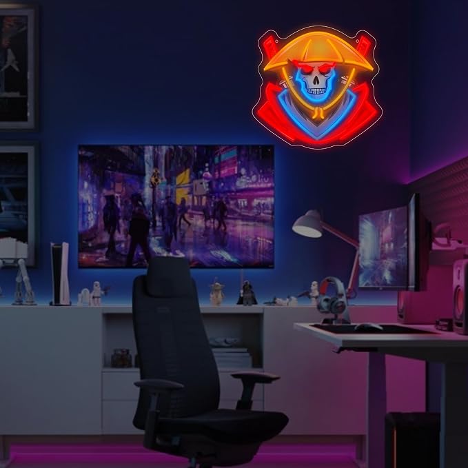 Samurai Skull Led Neon Sign Light Neon Sign Led Light Up Sign Pop Art With UV Printed background Room Wall Decor Man Gaming Room, Kids Room, Bar Decoration, Birthday Party Gifts - Image 6
