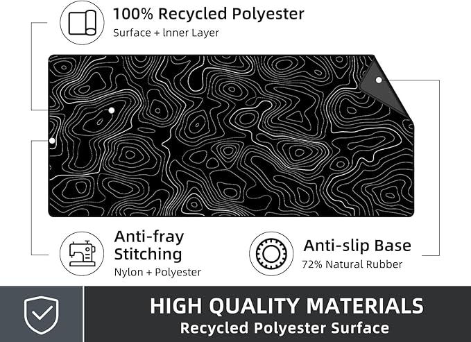 Rinaze Extra Large Gaming Mouse Pad with Black Topographic, XXL Mousepad, Big Mouse Mat Desk Pad, Non Slip Keyboard Pad for Gaming Computer Laptop PC Office Desk Accessories - Image 5