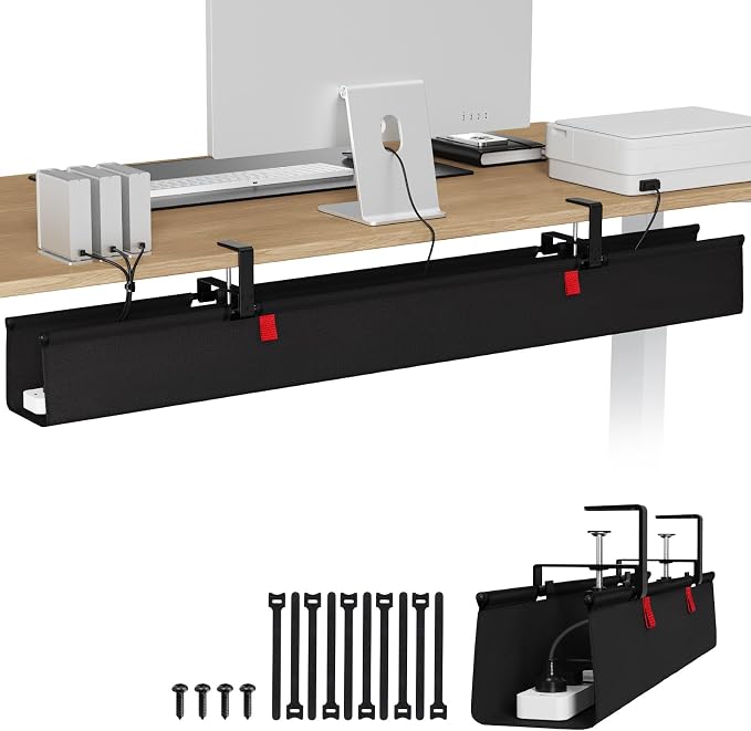 KEEGH Extra Large No Drill Under Desk Cable Management Tray 48 in, Black by KEEGH