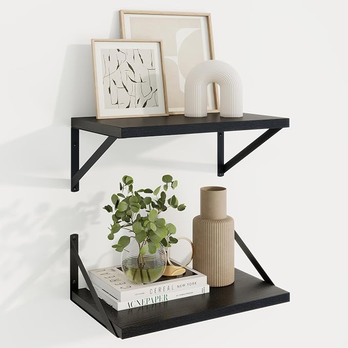 Axeman Deep Floating Shelves, 16'' x 10'' Black Wall Shelves Set of 2 by Axeman