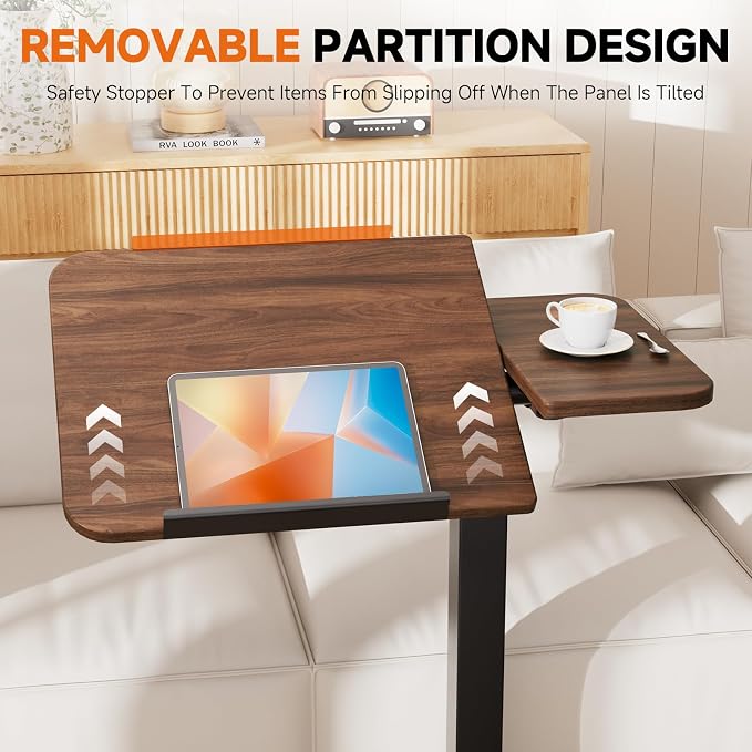 COMHOMA Tiltable Mobile Small Standing Desk, Pneumatic Adjustable Height Overbed Bedside Table with Wheels, Sit Stand Portable Rolling Laptop Desk Computer Workstations, Walnut - Image 8