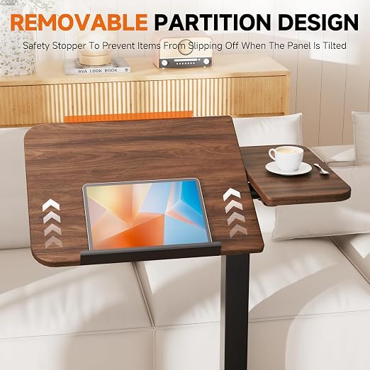 GTPLAYER Overbed Bedside Table with Wheels,Tiltable Hospital Bed Table Over The Bed, Pneumatic Adjustable Rolling Laptop Desk, Mobile Standing Desk for Hospital and Home Use (Walnut) - Image 8
