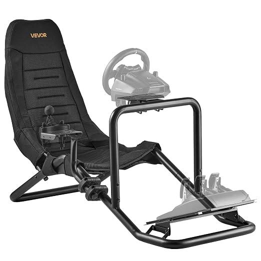 VEVOR Racing Wheel Stand, Heavy-Duty Integrated Simulator Cockpit Steering Stand, Fit Logitech G25,G27,G29,G920,G923, Thrustmaster T300RS,TX F458,T500RS,T3PA-PRO (F1/GT) and CSR Pedals, Black by VEVOR