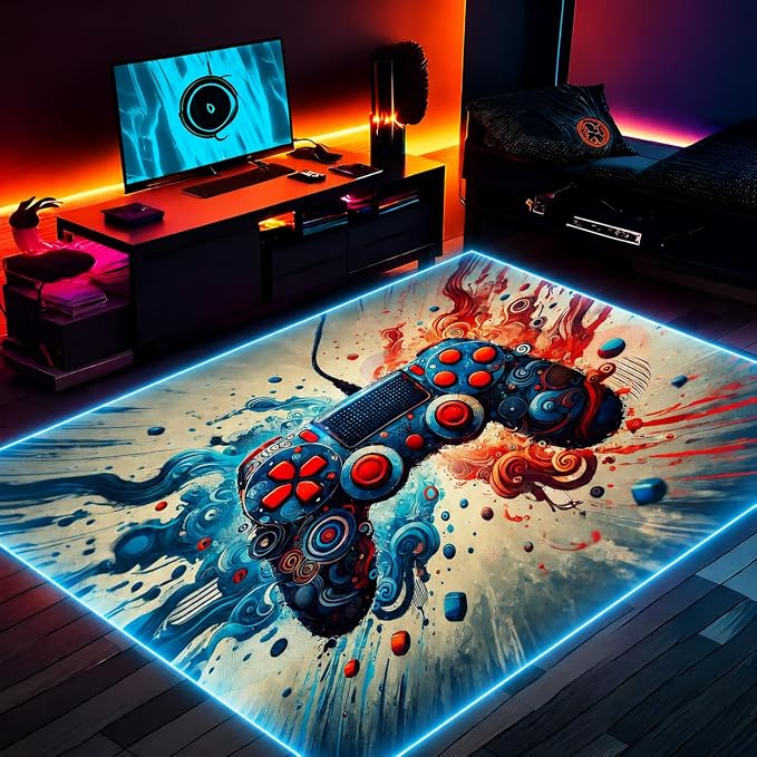 Gaming Rug RGB LED Light (3x5 Waveburst Controller) - Bedroom Gamer Rug Floor Mat Gaming Decor - Kids Room Rug Anti Slip Mat for Gamer Chair – Play Game Room Décor for Teen, Boys, Kids by DEALZOOM