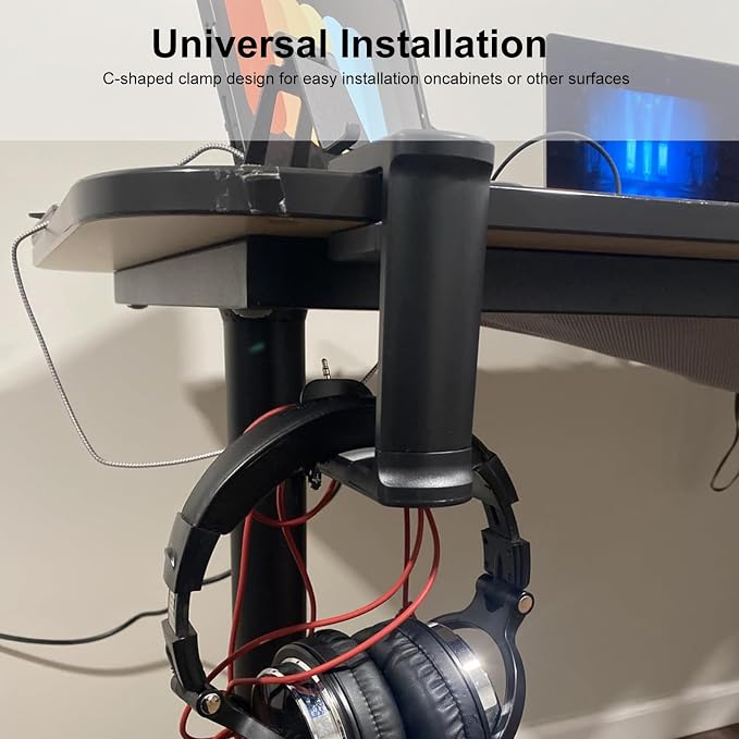 Rotating Headphone Stand, Gaming Headset Stand, Headphone Hanger Hook Under Desk with 360 Degree Swivel & Cable Clip Organizer, Adjustable Clamp-on Headset Holder Mount Hook, Space Saving, Black - Image 6