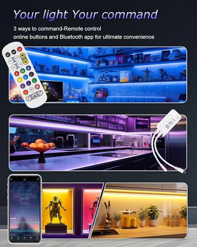 Cefrank Color Cabinet Lighting, 4pcs 12" Linkable RGB LED Light Bar Kit for Display Cabinet, Smart App & Remote Control, Music Sync, Scene Modes, Multi-Colors - Image 3