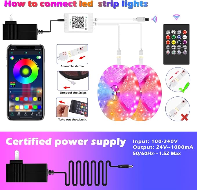 Led Strip Lights,Long Smart Led Light Strips Music Sync 5050 RGB Color Changing Rope Lights,Bluetooth APP/IR Remote/Switch Box Control Led Lights for Bedroom,Home Decoration,Party,Festival (200FT) - Image 7