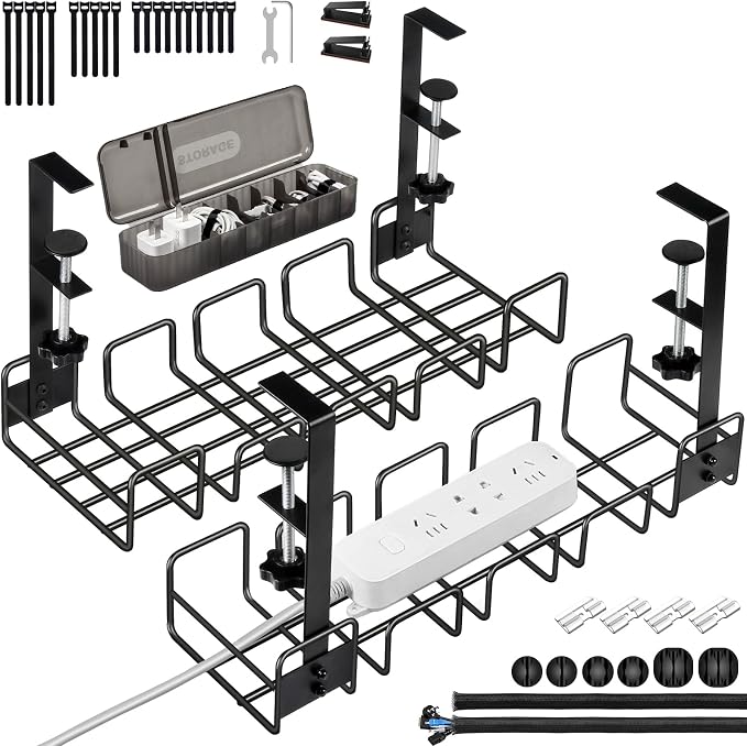 2 Pack Under Desk Cable Management Tray, No Drill Wire Management Rack by OneLeaf