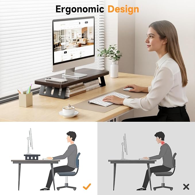 Monitor Stand – 24 Inch Wood Monitor Riser, Holds Up to 220 Lbs, Perfect as a Printer Stand or Laptop Riser, Desktop Shelf for Home Office & Gaming Setup-Dark Walnut - Image 6