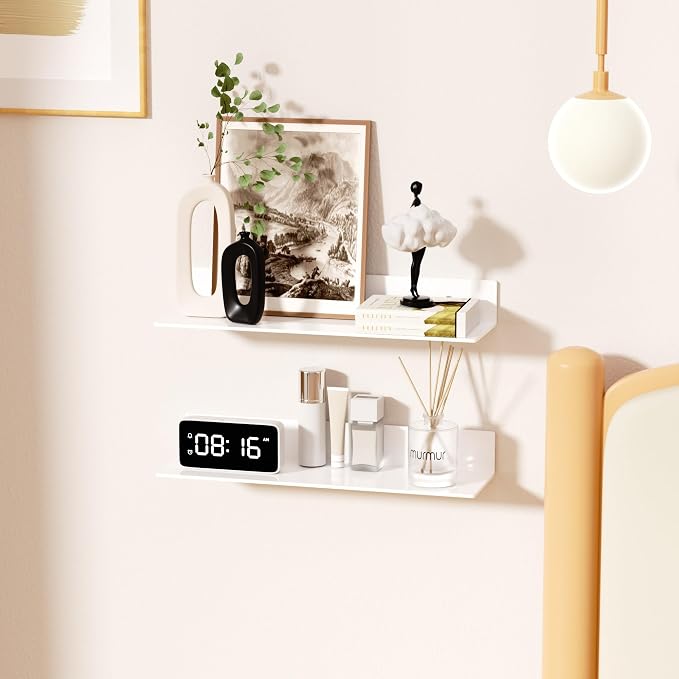 Sezanrpt 20 Inches Acrylic Wall Shelves 2 Pack, Floating Shelf for Wall Mounting, Acrylic Display Ledges for Funko Pop Figures, Home Décor, Living Room, Gaming Room, Plants(20 inch, White) - Image 5