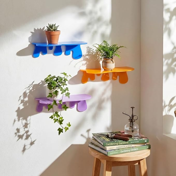 3 Pcs Small Acrylic Floating Wall Shelves 7.1" Floating Shelf for Wall 3 Colors Liquid Flowing Design Hanging Display Rack Shelves with Screws for Storage Living Room Gaming Room Home Decor - Image 2