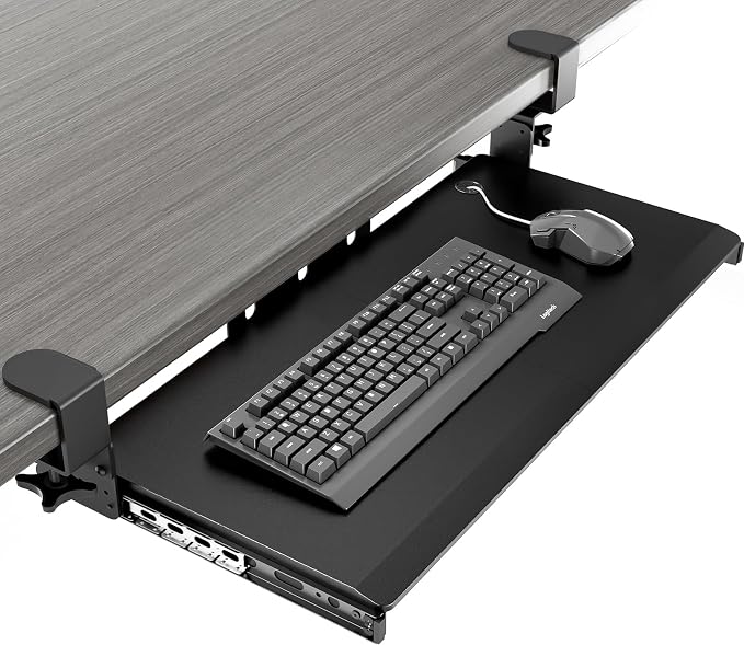 AX WABER Keyboard Tray Under Desk Pull Out with Extra Sturdy Adjustable C Clamp Mount System, 27.3 (32.5 inch Including Clamps) x 11 Inch Slide-Out Platform Computer Drawer for Typing, Black,AX01WB01 by 1
