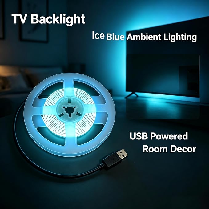 Ultra-Narrow 3mm USB COB LED Strip Self-Adhesive Cabinet Desk Bedroom Light (Lcy Blue, 6ft) - Image 4