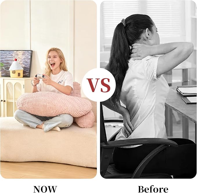 17" Reading Pillow for Bed,U Shaped Arm & Elbow Support,Pink Corduroy | Backrest Supports Back,U Shaped Lap Pillow Cushions Arms,Elbows & Wrists,Ribbed Corduroy for Reading,Gaming,Watching TV - Image 7