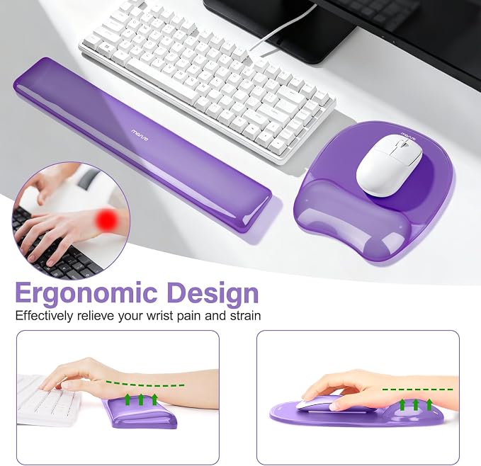 MOSISO Cooling Gel Wrist Rest Support for Mouse Pad&Keyboard Set, Purple - Image 3