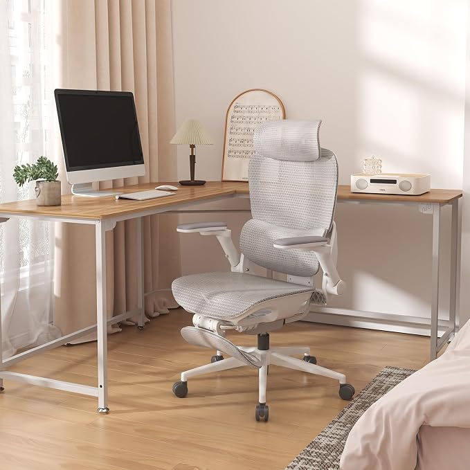 SIHOO B300 PRO Ergonomic Office Chair with Footrest, Mesh Desk Chair, White | 4-Directional Lumbar & Height-Adjustable Backrest, 6D Armrests, Swivel Computer Chair for Long Hours - Image 12