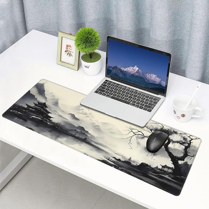 Gaming Mouse Pad Desk Pad,Extended Big Mouse Pad,31.5x11.8 Inch Long Computer Keyboard Mouse Mat Mousepad with 3mm Non-Slip Base and Stitched Edge for Gaming and Office… (wash painting2) - Image 7