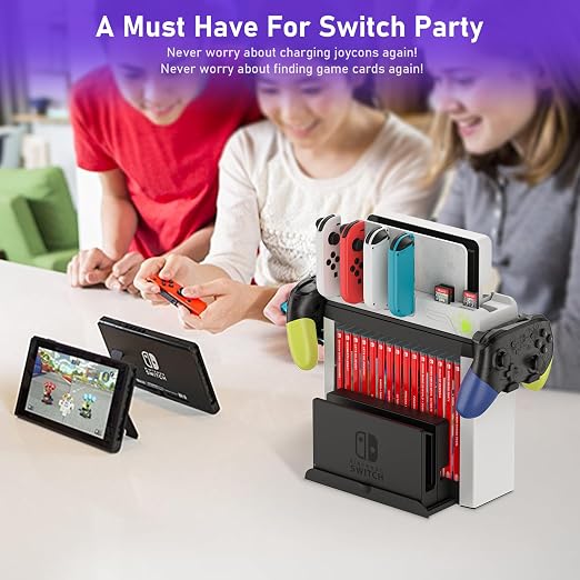 Switch Game Storage with Controller Charger for Nintendo Switch & OLED Model (Designed for Splatoon 3), Switch Charging Dock Charges 6 Joycons, Gaming Accessories Holder Switch Gift Card Organizer - Image 9