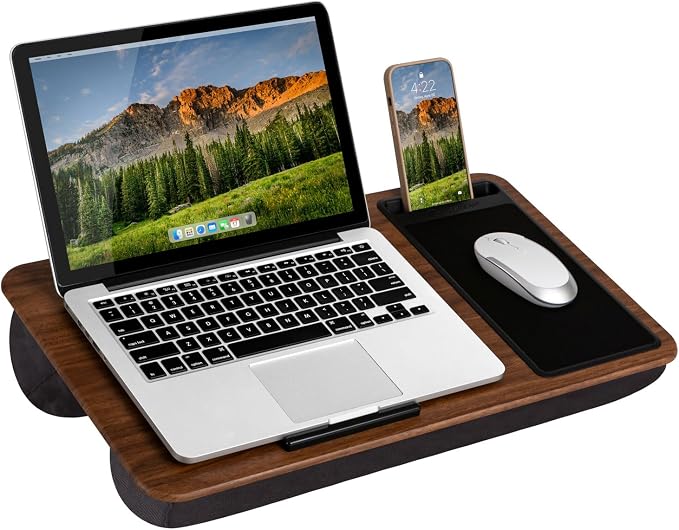 LAPGEAR Home Office Lap Desk – Dark Espresso Woodgrain, Fits 15.6” Laptops by LapGear