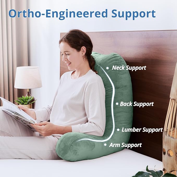 Sasttie Reading Pillow for Bed, Back Pillow for Sitting Up, Sage - Image 5