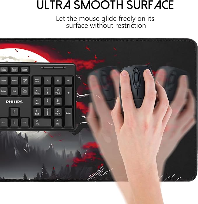 FreeNook Large Gaming Mouse Pad, Anime Black Mousepad with with Non-Slip Base, Expanded Cool Desk Mat, Mountain Moon Scenery XL Keyboard Mat Suitable for Home Office,31.5 X 15.7 Inch - Image 6