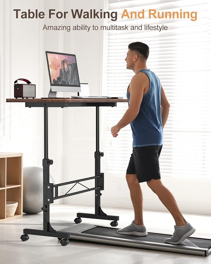 Amztabler Small Standing Desk Adjustable Height, Mobile Stand Up Desk with Wheels, 32 Inch Portable Rolling Desks Conference Room Tables for Walking Pad Treadmill Wood Rustic - Image 7