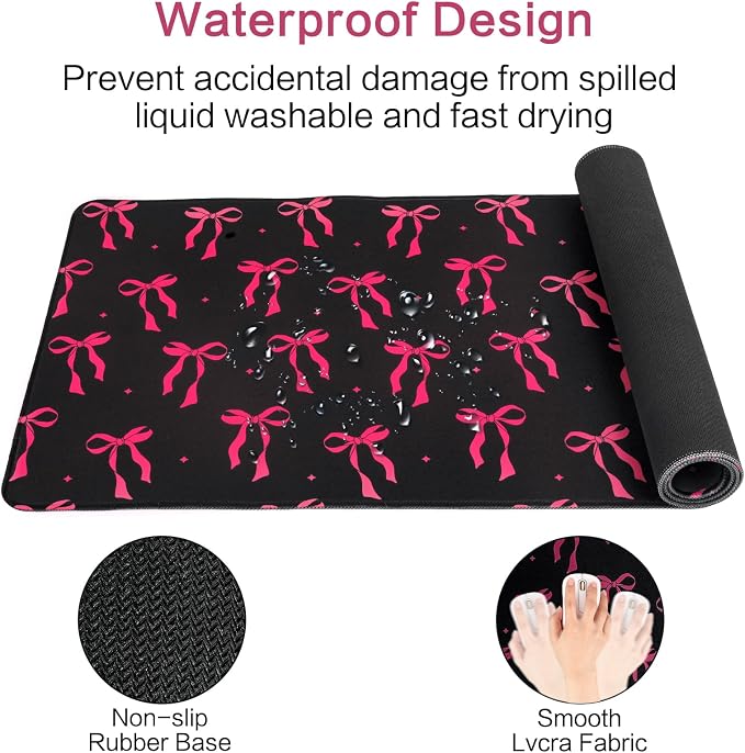 Large Gaming Mouse Pad 31.5 x 11.8in Desk Mat for Office Mousepad Anti-Skid Rubber Base Soft Comfortable and Durable Desk Pad (Black Bow) - Image 6