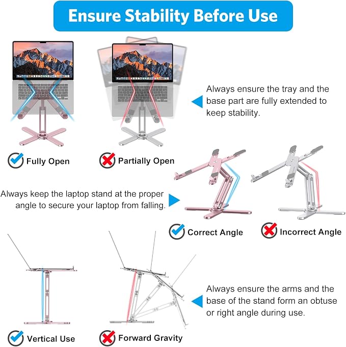 OMOTON LA10 360° Rotating Laptop Stand Riser Foldable for Desk, Pink | Aluminium Aolly, Tool-free Adjustable Height Angles, Collaborative Work, Easy Storage, Fits 11"-17" MacBook Pro/Air, Dell, HP - Image 6