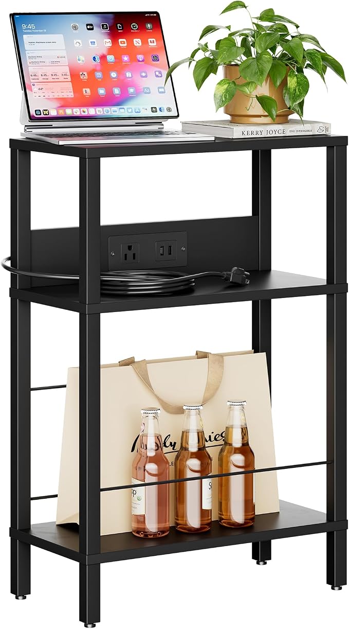 Narrow Nightstand with Charging Station, Small Black Side Table with Outlet - Image 6