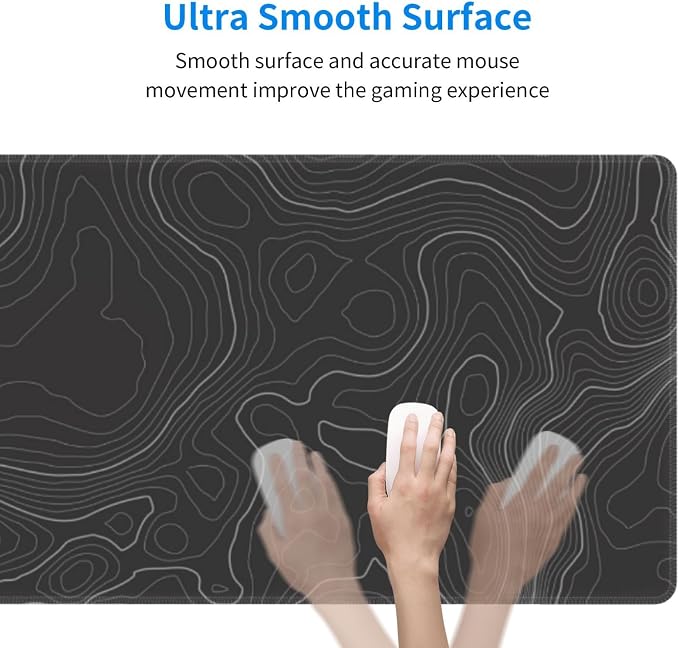 Topographic Contour Extended Big Mouse Pad Large,Gaming Mouse Pad Desk Pad,31.5×11.8 Inch Long Computer Keyboard Mouse Mat Mousepad with 3mm Non-Slip Base and Stitched Edge for Gaming and Office - Image 3