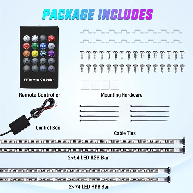 Nilight 4PCS RGB LED Underglow Lights Strip with APP & Remote Control - Image 2