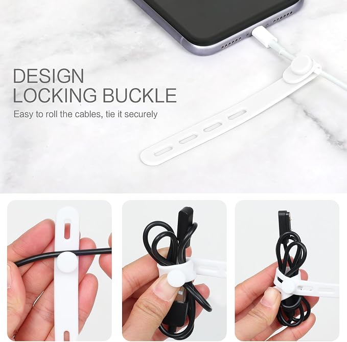 Donruby 24Pcs Silicone Cable Ties, Reusable Cord Organizer Straps, White - Image 4