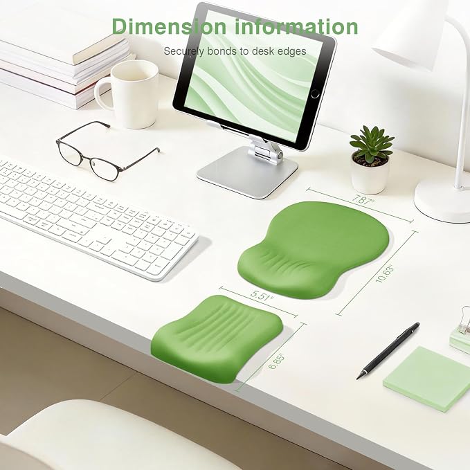 Ospelelf Mouse Pad with Wrist Rest Set Foam L-Shaped Desk Elbow Pad Ergonomic Desk Edge Cushion Anti-Slip Rubber Bottom Office Women Desk Accessories for Computer, Laptop and Gaming, Dark Green - Image 6