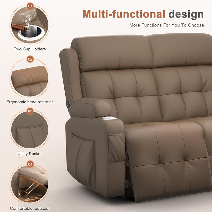 RV Loveseat Recliner Sofa, Home Theater Seating with Console & Massage - Image 3
