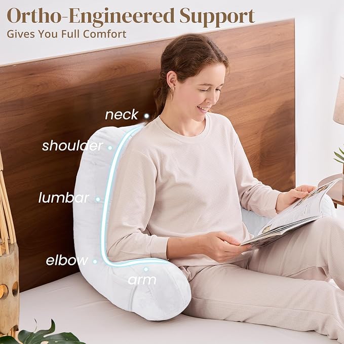 Sasttie Reading Pillow for Bed, Back Pillow for Sitting Up, White - Image 4