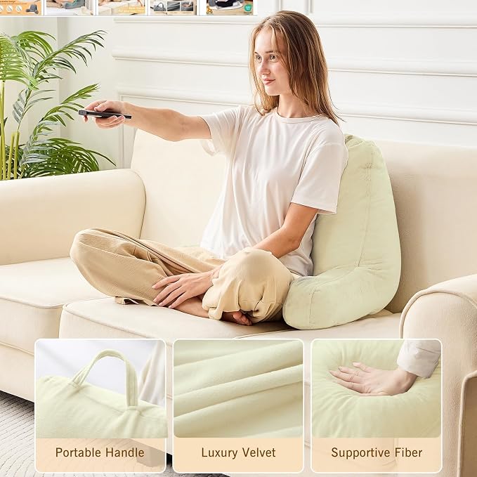 Sasttie Reading Pillow for Bed, Back Pillow for Sitting Up, Cream - Image 3