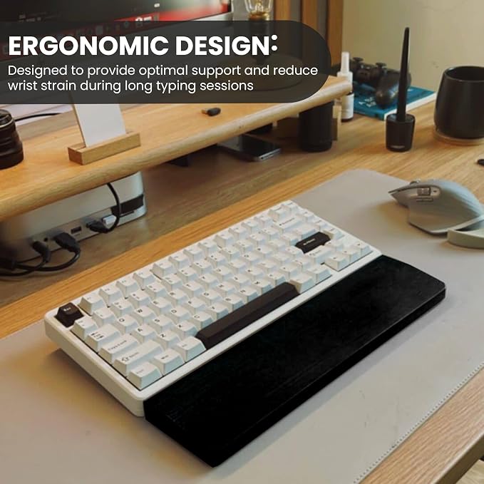 Kothar Wooden/Bamboo Keyboard Wrist Rest - Ergonomic Design, Comfortable Support for Mechanical Keyboards, Office & Gaming Use (TKL, Black) - Image 2