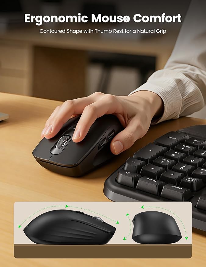 Ergonomic Wireless Keyboard and Mouse Combo, Full Size Wave, Natural Typing - Image 8