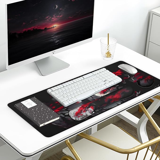 3-in-1 Large Gaming Mouse Pad Set, Anime Mouse Pad & Keyboard Wrist Rest, Memory Foam Ergonomic, Mountain Moon Scenery XL Desk Mat Set Suitable for Home Office,31.5 X 11.8 Inch - Image 3