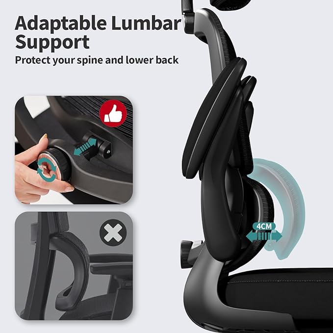 TRALT Office Chair Ergonomic Desk Chair - Gaming Chair with Lumbar Support | 330 LBS Home Office Desk Chairs with Headrest, Reading Chair with Flip-up Armrests, Comfortable Computer Chairs (5, Black) - Image 5