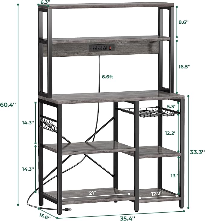SUPERJARE Bakers Rack with Power Outlet, 35.4 Inches Coffee Bar with Basket - Image 3