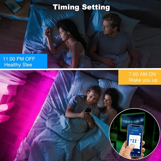 DAYBETTER Smart Led Lights 32.8 ft, 2835 RGB Led Strip Lights Kits with 24 Keys Remote, App Control Timer Schedule Led Music Strip Lights - Image 6