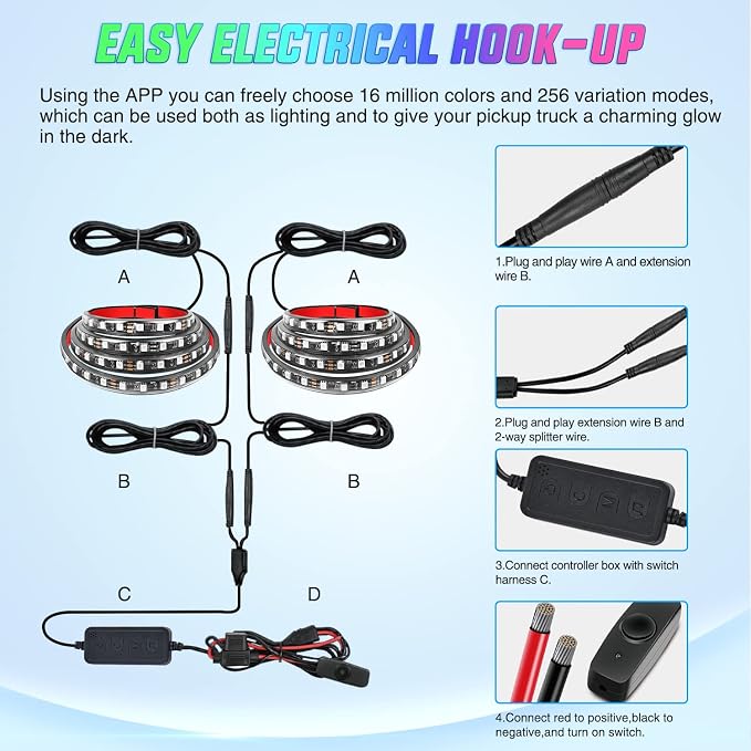 Nilight Truck Bed Light Strip RGB-IC LED Bar 2PCS 60 inch Cargo Lighting - Image 6