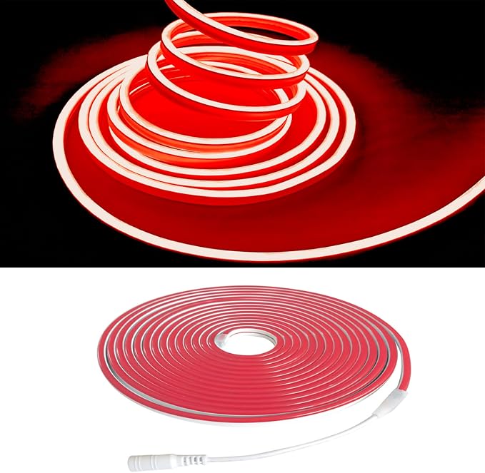 Red Neon LED Strip Lights, 16.4ft 12V Waterproof Flexible Light for Indoor/Outdoor Decoration (Includes Power Adapter) - Image 2